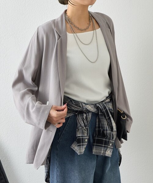 Jena espace merveilleux（ジェナ　エスパスメルヴェイユ）の「【WEB限定/軽やかに羽織れる】メッシュダブルボタンジャケット（テーラードジャケット・レディース・ネイビー/ベージュ/グレー・FREE）」の17枚目の写真