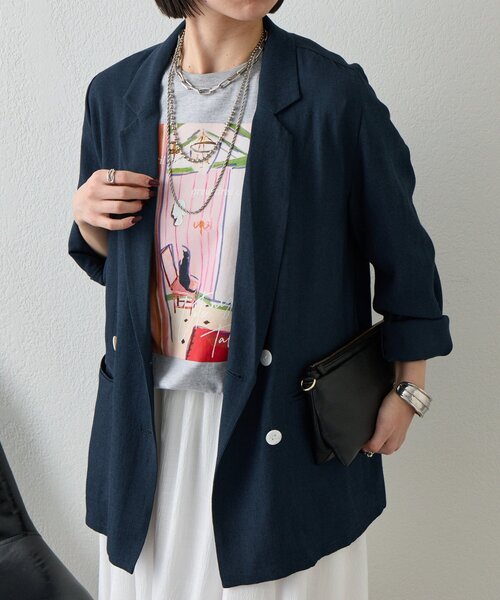 Jena espace merveilleux(ジェナ エスパスメルヴェイユ)の「【WEB限定/軽やかに羽織れる】メッシュダブルボタンジャケット(テーラードジャケット・レディース・ネイビー/ベージュ/グレー・FREE)」の8枚目の写真