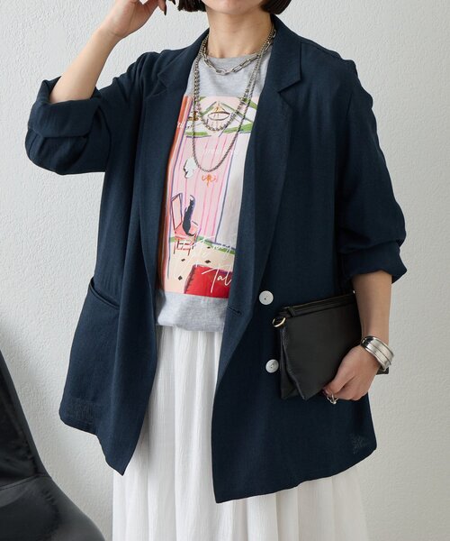 Jena espace merveilleux(ジェナ エスパスメルヴェイユ)の「【WEB限定/軽やかに羽織れる】メッシュダブルボタンジャケット(テーラードジャケット・レディース・ネイビー/ベージュ/グレー・FREE)」の7枚目の写真