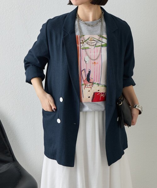 Jena espace merveilleux(ジェナ エスパスメルヴェイユ)の「【WEB限定/軽やかに羽織れる】メッシュダブルボタンジャケット(テーラードジャケット・レディース・ネイビー/ベージュ/グレー・FREE)」の6枚目の写真