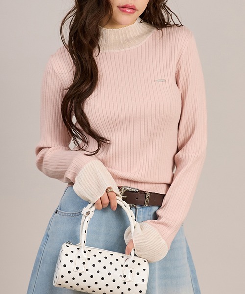 apres jour mignon(アプレジュールミニョン)の「シアードッキングリブニット(ニット/セーター・レディース・ピンク/アイボリー/ブラック・フリー/LARGE)」の3枚目の写真