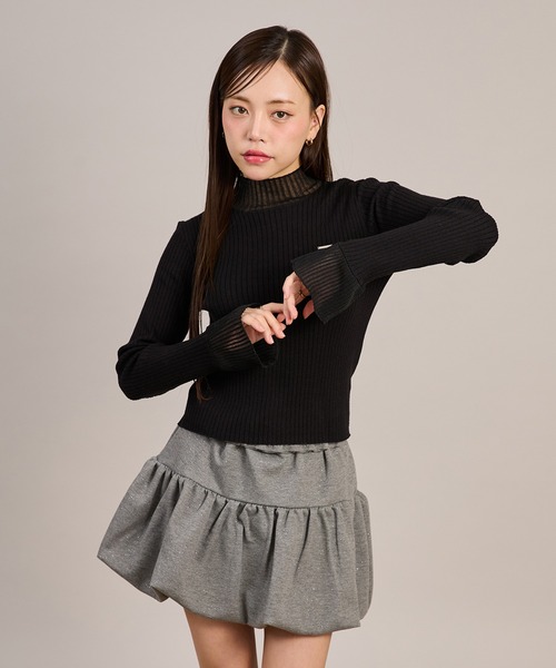 apres jour mignon(アプレジュールミニョン)の「シアードッキングリブニット(ニット/セーター・レディース・ピンク/アイボリー/ブラック・フリー/LARGE)」の4枚目の写真