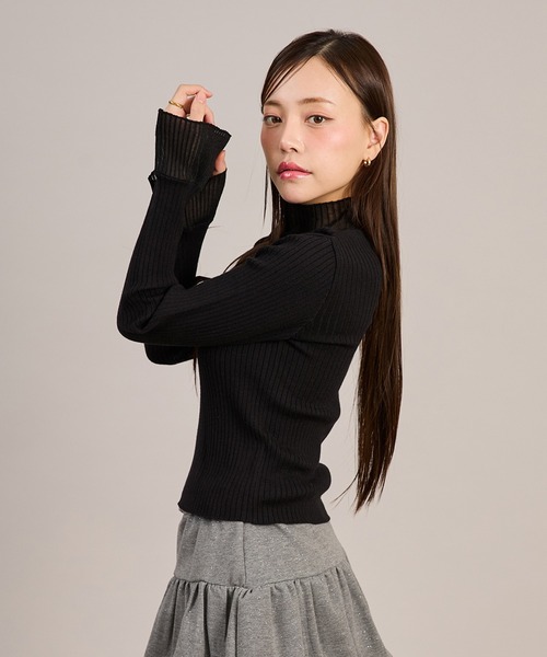 apres jour mignon(アプレジュールミニョン)の「シアードッキングリブニット(ニット/セーター・レディース・ピンク/アイボリー/ブラック・フリー/LARGE)」の5枚目の写真