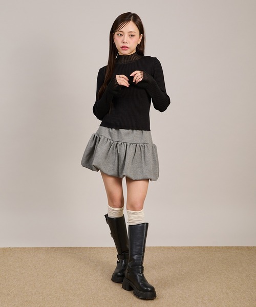 apres jour mignon(アプレジュールミニョン)の「シアードッキングリブニット(ニット/セーター・レディース・ピンク/アイボリー/ブラック・フリー/LARGE)」の7枚目の写真