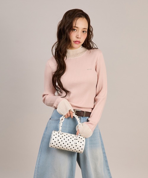 apres jour mignon(アプレジュールミニョン)の「シアードッキングリブニット(ニット/セーター・レディース・ピンク/アイボリー/ブラック・フリー/LARGE)」の10枚目の写真