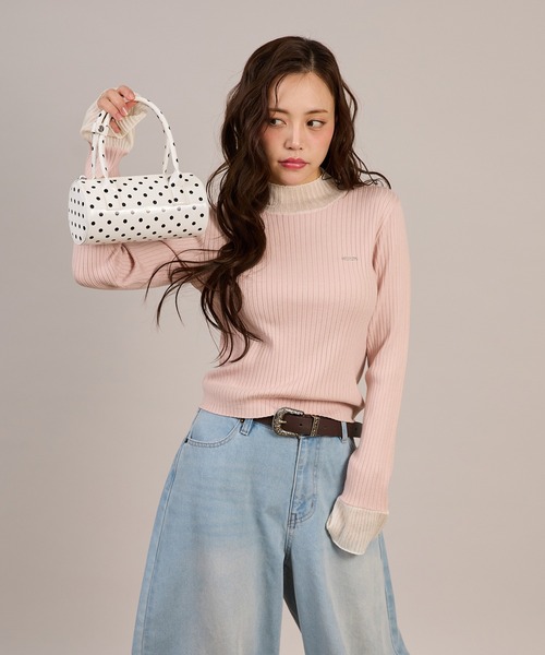 apres jour mignon(アプレジュールミニョン)の「シアードッキングリブニット(ニット/セーター・レディース・ピンク/アイボリー/ブラック・フリー/LARGE)」の12枚目の写真
