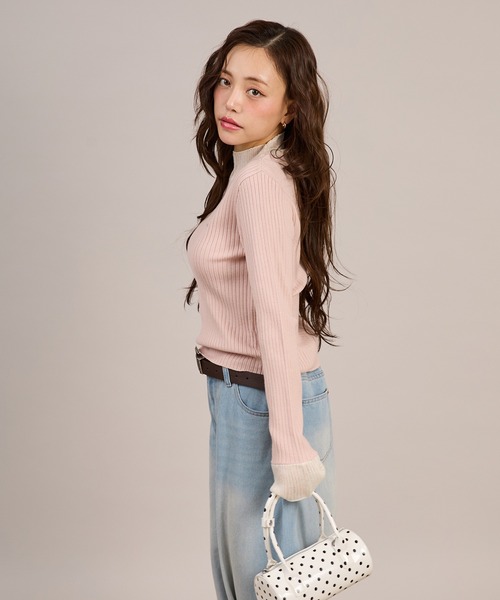 apres jour mignon(アプレジュールミニョン)の「シアードッキングリブニット(ニット/セーター・レディース・ピンク/アイボリー/ブラック・フリー/LARGE)」の15枚目の写真