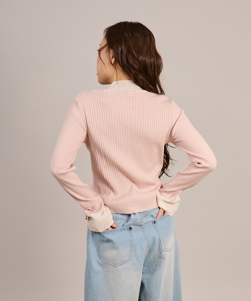apres jour mignon(アプレジュールミニョン)の「シアードッキングリブニット(ニット/セーター・レディース・ピンク/アイボリー/ブラック・フリー/LARGE)」の17枚目の写真