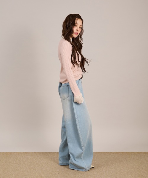 apres jour mignon(アプレジュールミニョン)の「シアードッキングリブニット(ニット/セーター・レディース・ピンク/アイボリー/ブラック・フリー/LARGE)」の20枚目の写真