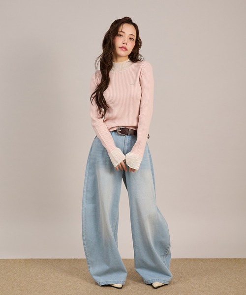 apres jour mignon(アプレジュールミニョン)の「シアードッキングリブニット(ニット/セーター・レディース・ピンク/アイボリー/ブラック・フリー/LARGE)」の19枚目の写真