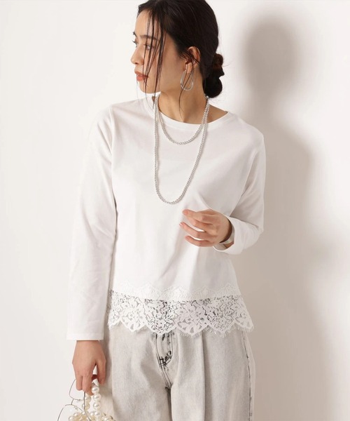 新品同様 Arpege story 裾レースロンT 白 Sサイズ 裾レースショートロンT（Tシャツ/カットソー）｜Arpege story