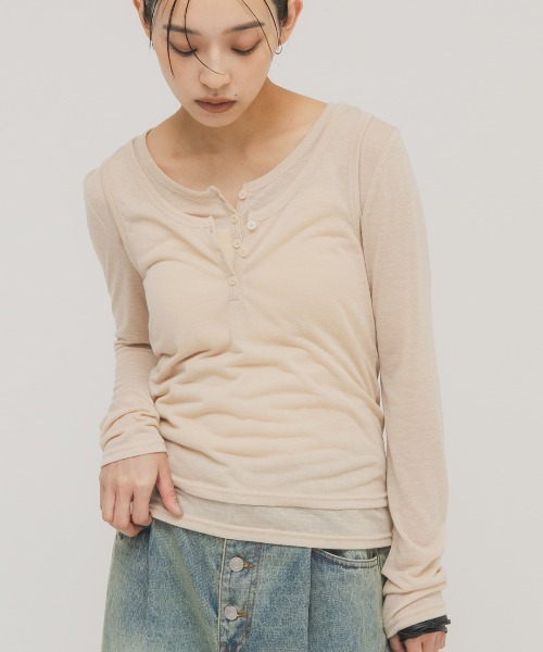 KBF（ケイビーエフ）の「レイヤードヘンリーネックTEE（Tシャツ/カットソー・レディース・ブラック/ベージュ系その他/オフホワイト・ONE）」の19枚目の写真