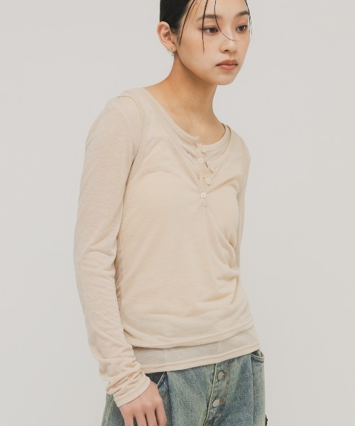 KBF（ケイビーエフ）の「レイヤードヘンリーネックTEE（Tシャツ/カットソー・レディース・ブラック/ベージュ系その他/オフホワイト・ONE）」の20枚目の写真