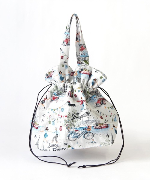 Erwan L(アルワンエル)の「Erwan L(アルワンエル) / ドロウストリングトートバッグ Drawstring tote EL-25007 フランス製(トートバッグ・レディース・ライトブルー/ネイビー×ホワイト/ブラックミックス/レオパード/ライトグレー/ブラック×ホワイト/マルチ・FREE)」の4枚目の写真