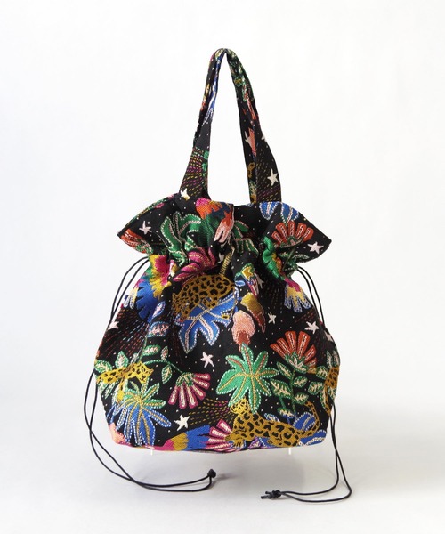 Erwan L(アルワンエル)の「Erwan L(アルワンエル) / ドロウストリングトートバッグ Drawstring tote EL-25007 フランス製(トートバッグ・レディース・ライトブルー/ネイビー×ホワイト/ブラックミックス/レオパード/ライトグレー/ブラック×ホワイト/マルチ・FREE)」の2枚目の写真