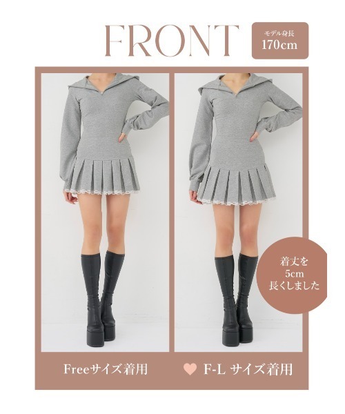 レースドッキングプリーツミニワンピース（ワンピース）｜Darich