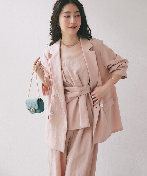 La boutique BonBon（ラブティックボンボン）の「【セットアップ可・女っぽカジュアル】キュプラ混ジャケット（テーラードジャケット・レディース・ピンク/ライトグレー・FREE）」の9枚目の写真