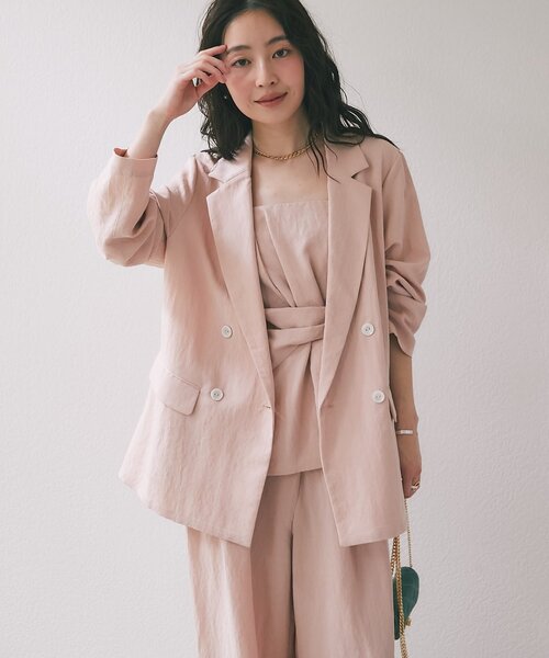 La boutique BonBon（ラブティックボンボン）の「【セットアップ可・女っぽカジュアル】キュプラ混ジャケット（テーラードジャケット・レディース・ピンク/ライトグレー・FREE）」の10枚目の写真