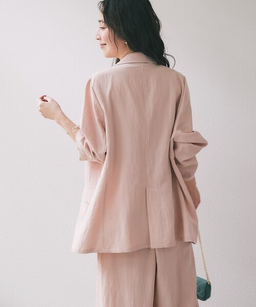 La boutique BonBon（ラブティックボンボン）の「【セットアップ可・女っぽカジュアル】キュプラ混ジャケット（テーラードジャケット・レディース・ピンク/ライトグレー・FREE）」の12枚目の写真