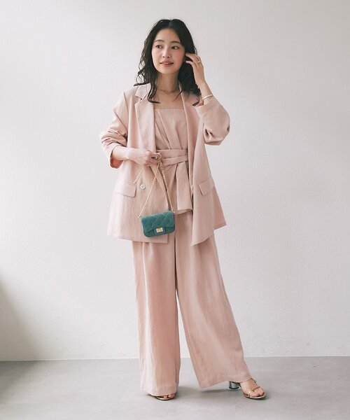 La boutique BonBon（ラブティックボンボン）の「【セットアップ可・女っぽカジュアル】キュプラ混ジャケット（テーラードジャケット・レディース・ピンク/ライトグレー・FREE）」の14枚目の写真