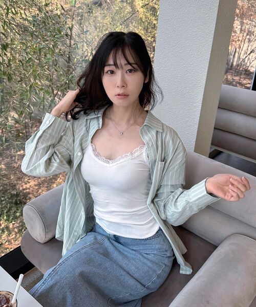 MELLOTORY(メロートリー)の「ツーポケットストライプシャツ (2カラー)(シャツ/ブラウス・レディース・ライトブルー/ミント・FREE)」の4枚目の写真