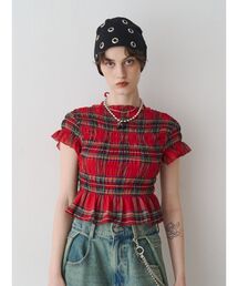 ビッグカラーフレアミニワンピース チェック柄 夏服（ワンピース