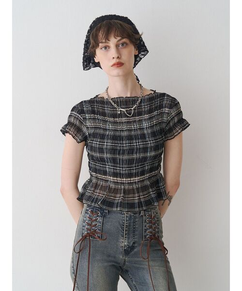 jouetie（ジュエティ）の「シャーリングシアートップス（Tシャツ/カットソー・レディース・ブラック/オフホワイト/レッド・MEDIUM）」の3枚目の写真