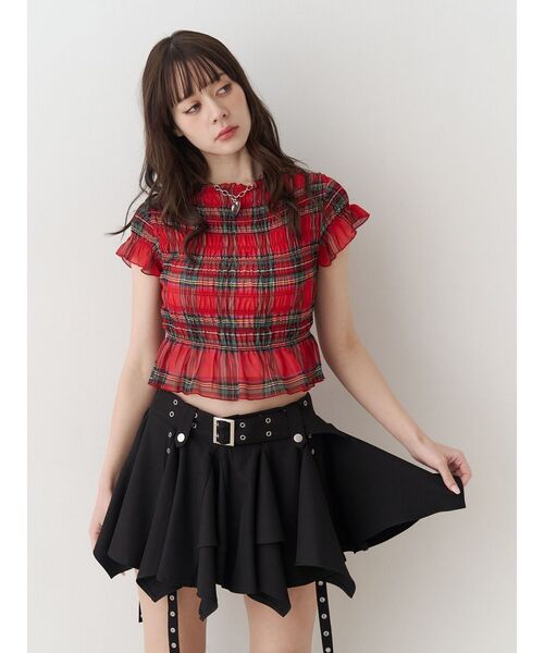 jouetie（ジュエティ）の「シャーリングシアートップス（Tシャツ/カットソー・レディース・ブラック/オフホワイト/レッド・MEDIUM）」の7枚目の写真