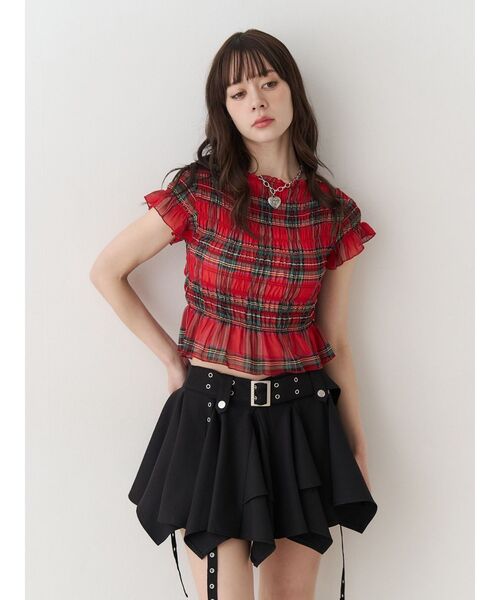 jouetie（ジュエティ）の「シャーリングシアートップス（Tシャツ/カットソー・レディース・ブラック/オフホワイト/レッド・MEDIUM）」の8枚目の写真