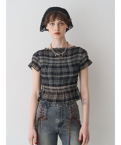 jouetie（ジュエティ）の「シャーリングシアートップス（Tシャツ/カットソー・レディース・ブラック/オフホワイト/レッド・MEDIUM）」の15枚目の写真