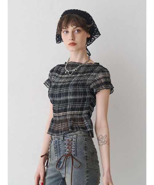 jouetie（ジュエティ）の「シャーリングシアートップス（Tシャツ/カットソー・レディース・ブラック/オフホワイト/レッド・MEDIUM）」の16枚目の写真