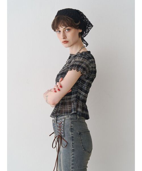 jouetie（ジュエティ）の「シャーリングシアートップス（Tシャツ/カットソー・レディース・ブラック/オフホワイト/レッド・MEDIUM）」の17枚目の写真