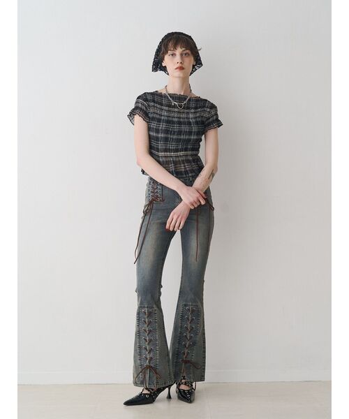 jouetie（ジュエティ）の「シャーリングシアートップス（Tシャツ/カットソー・レディース・ブラック/オフホワイト/レッド・MEDIUM）」の20枚目の写真