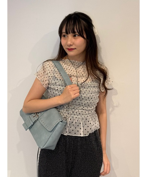 jouetie（ジュエティ）の「シャーリングシアートップス（Tシャツ/カットソー・レディース・ブラック/オフホワイト/レッド・MEDIUM）」の2枚目の写真