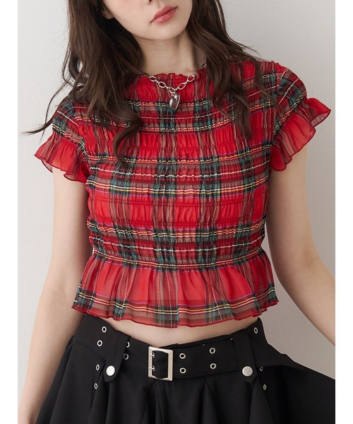 jouetie（ジュエティ）の「シャーリングシアートップス（Tシャツ/カットソー・レディース・ブラック/オフホワイト/レッド・MEDIUM）」の5枚目の写真