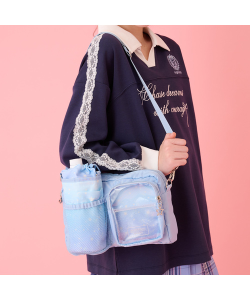 mezzo piano Junior（メゾピアノジュニア）の「星座＆音符柄ボトルホルダーつきショルダーバッグ♪（ショルダーバッグ・キッズ・ブラック/ライトブルー・F）」の2枚目の写真