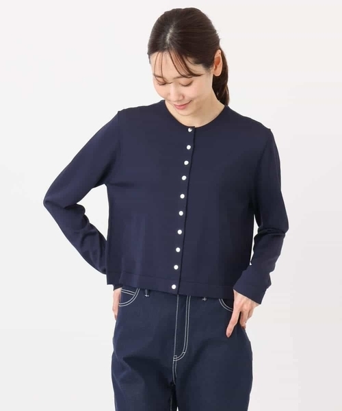 MK MICHEL KLEIN（エムケーミッシェルクラン）の「ドット釦ニットカーディガン/接触冷感/UVカット/洗える（カーディガン/ボレロ・レディース・ターコイズブルー/ネイビー/ホワイト・38）」の9枚目の写真