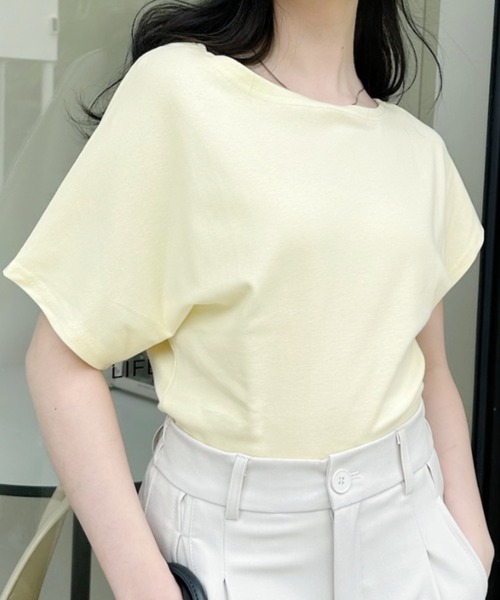 Ada.(エイダ)の「ボートネック ベーシック リラックス 半袖 カットソー(Tシャツ/カットソー・レディース・ブラック/ライトグレー/ホワイト/イエロー・FREE)」の4枚目の写真