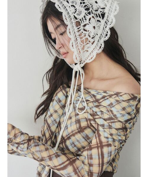LAGUNAMOON（ラグナムーン）の「ニットレース刺繍スカーフ（その他ヘアアクセサリー・レディース・ホワイト/ブラック・FREE）」の7枚目の写真