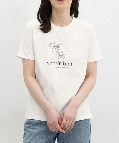 Honeys（ハニーズ）の「【ハニさら・接触冷感・ＵＶカット】フルーツ柄プリントＴ（Tシャツ/カットソー・レディース・ホワイト系その他/ピンク/スミクロ/ネイビー/ホワイト×レッド・L/LL/M/S）」の3枚目の写真