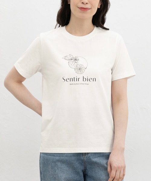 Honeys（ハニーズ）の「【ハニさら・接触冷感・ＵＶカット】フルーツ柄プリントＴ（Tシャツ/カットソー・レディース・ホワイト系その他/ピンク/スミクロ/ネイビー/ホワイト×レッド・L/LL/M/S）」の9枚目の写真
