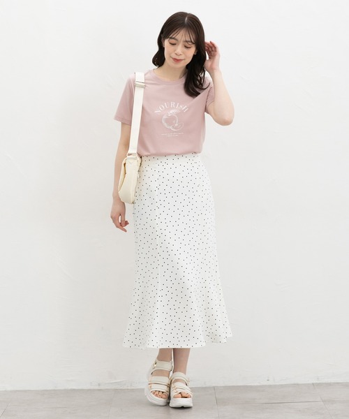 Honeys（ハニーズ）の「【ハニさら・接触冷感・ＵＶカット】フルーツ柄プリントＴ（Tシャツ/カットソー・レディース・ホワイト系その他/ピンク/スミクロ/ネイビー/ホワイト×レッド・L/LL/M/S）」の14枚目の写真