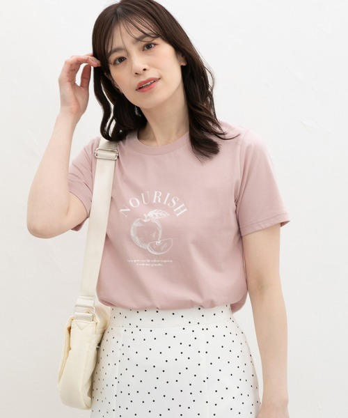 Honeys（ハニーズ）の「【ハニさら・接触冷感・ＵＶカット】フルーツ柄プリントＴ（Tシャツ/カットソー・レディース・ホワイト系その他/ピンク/スミクロ/ネイビー/ホワイト×レッド・L/LL/M/S）」の15枚目の写真