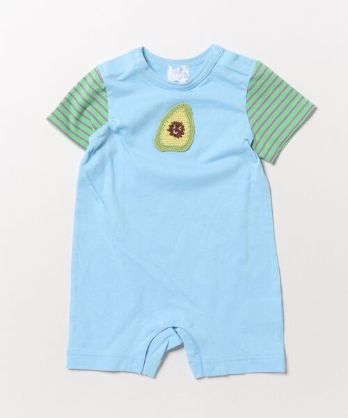 HAKKA BABY（ハッカベビー）の「[ベビー]編みモチーフ半袖カバーオール（ロンパース・キッズ・ピンク/ブルー・FREE）」の2枚目の写真