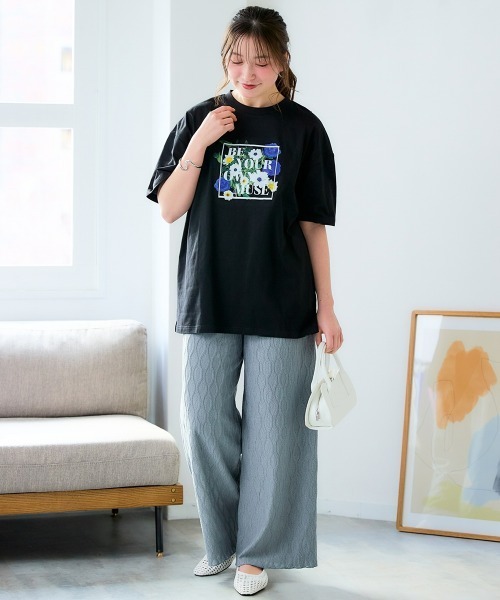 SMILE LAND(スマイルランド)の「<大きいサイズ>カットソーレースストレートパンツ(ゆったりヒップ)(その他パンツ・レディース・グレー・4L/3L/LL/L)」の3枚目の写真