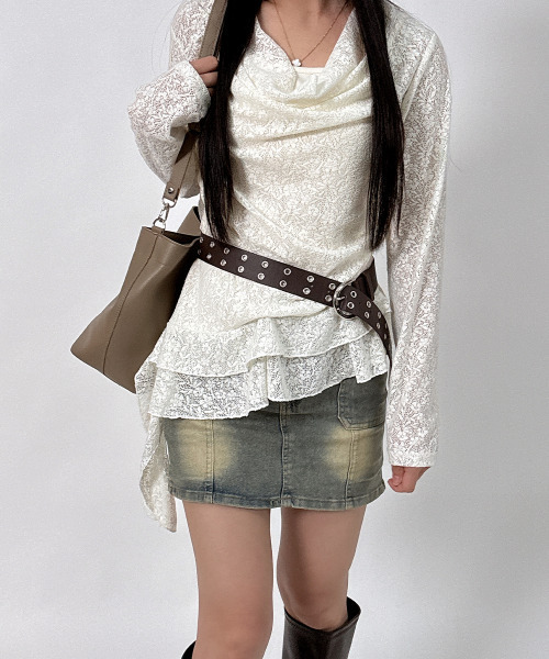 VIVID LADY(ビビッドレディー)の「レース アシンメトリー ドレープトップス(Tシャツ/カットソー・レディース・ブラック/アイボリー・FREE)」の15枚目の写真