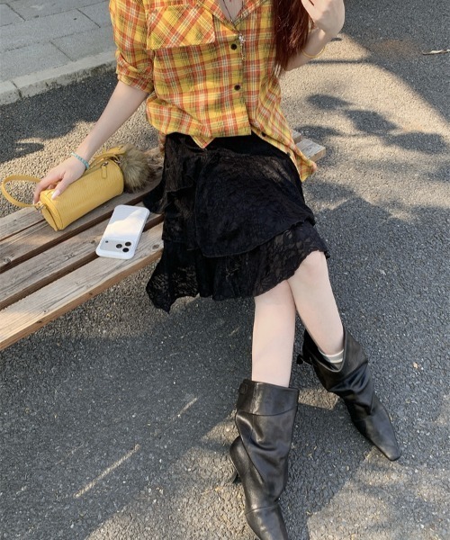 Aelina（エリナ）の「レースイレギュラーAラインスカート（スカート・レディース・ブラック/ホワイト・M/L/S）」の16枚目の写真