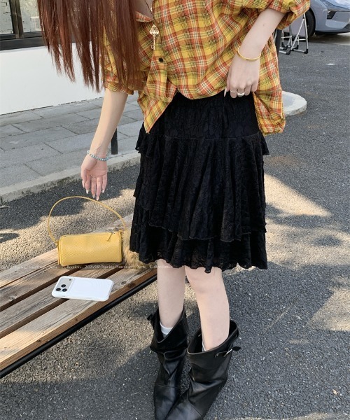 Aelina（エリナ）の「レースイレギュラーAラインスカート（スカート・レディース・ブラック/ホワイト・M/L/S）」の18枚目の写真