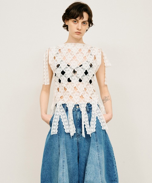 PRANK PROJECT(プランクプロジェクト)の「【2026Summer Pre-Order】レーステープトップ / Lace Tape Cross Top(Tシャツ/カットソー・レディース・ホワイト/ブラック・FREE)」の15枚目の写真
