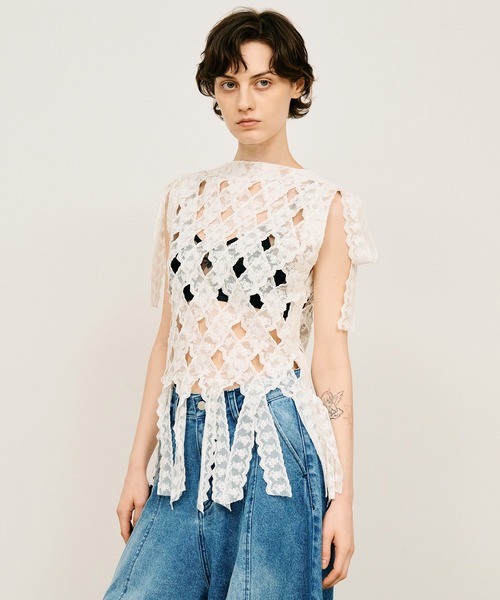 PRANK PROJECT(プランクプロジェクト)の「【2026Summer Pre-Order】レーステープトップ / Lace Tape Cross Top(Tシャツ/カットソー・レディース・ホワイト/ブラック・FREE)」の16枚目の写真